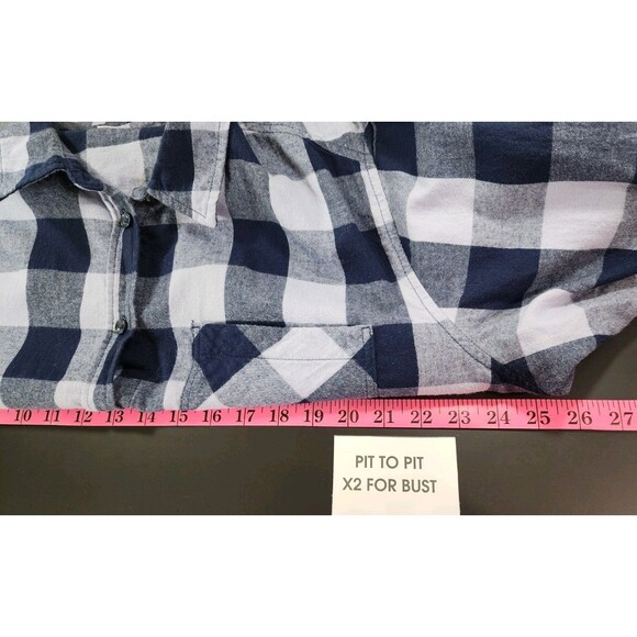 Time & Tru Womens XXL Blue Shirt Button Up Checker Plaid Classic Cozy Ranch Warm - Picture 13 of 15
